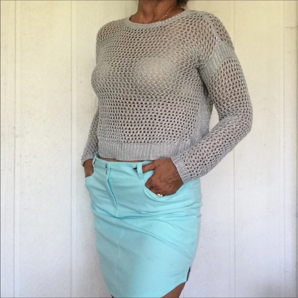 LUCKY BRAND SILVER CROCHET SWEATER NWT JUNIORS XL